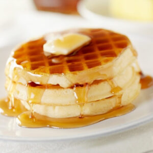 WAFFLES  with sour cream and Maple syrup or strawberry jam